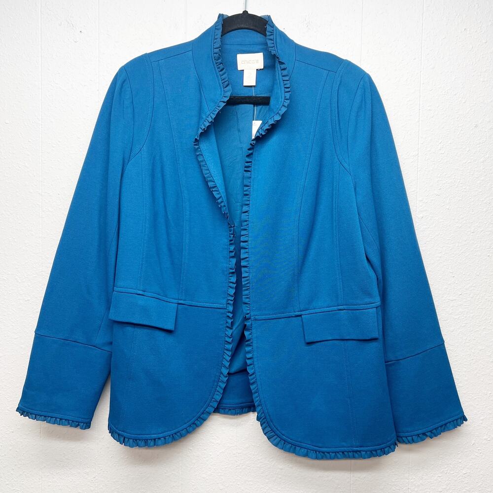 Chico's Royal Blue Open Front Blazer Jacket Womens Large Career Office Business